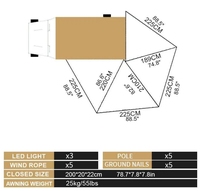 270 °   Auvent latéral extensible pour voiture, grande taille, abri solaire pour camping, pour voiture, SUV, camionnette