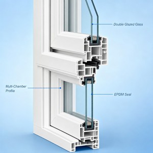 หน้าต่างบานเลื่อน UPVC พร้อมมุ้งลวด รางคู่ ลื่นไหล สำหรับบ้านในภูมิอากาศเขตร้อน - Product Image 2