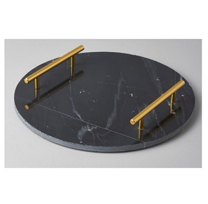 Plateau en résine époxy avec poignée en métal, plateau pour aliments, fruits, vaisselle de cuisine, plateau de service pour thé et café, vente chaude, forme ronde - Product Image 3