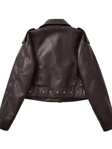 Manteau d'hiver pour femmes avec veste en cuir de style explosion Nouvelles dames Short Denim Lapel Outwear Fashion Trend Tops - Product Image 4