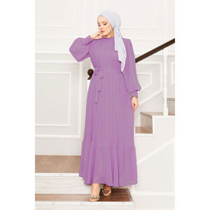 Vestido de Noche Modesto de Gasa Rosa con Mangas de Organza, Cintura Natural, Estilo Básico para Fiesta - Product Image 4