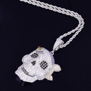 Diamante Iced Out Lab Grown Skull Charm Colgante 10kt Collar de oro sólido Lujo Hip Hop Regalo Joyería - Product Image 3