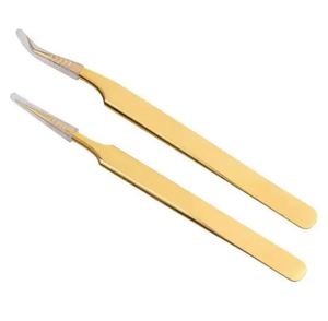 Wholesale Stainless Steel Gold Plated Eyelash Extension Tweezers <b>Kit</b> with PU Leather Case for Professional Beauty Use - Product Image 4