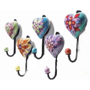 Crochet de manteau de mur de carreaux de coeur en céramique bleu turquoise fabriqué à la main porte-clés cintre Design floral élégant Rails de crochets élégants et durables - Product Image 1