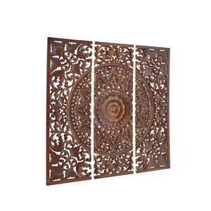 Nouvellement arrivée marron traditionnel Floral manguier bois décoration murale 3 panneau ensemble personnalisé conçu meilleure vente de décoration murale en bois - Product Image 2