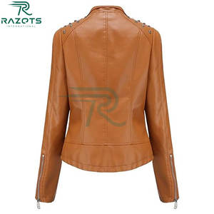 Veste moto en cuir tanné tendance pour femme, coupe slim, hiver, imperméable, respirante, séchage rapide, coton, design court - Product Image 5