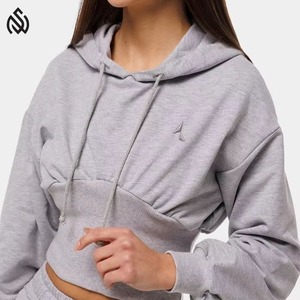 Venta caliente Casual manga larga y pantalones cortos rectos de alta calidad estilo de la calle mujeres sudaderas con capucha logotipo personalizado conjunto de Sudadera con capucha - Product Image 3