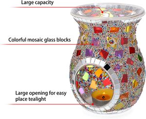 เตาแก้วโมเสคแบบดั้งเดิมของตุรกีพร้อมที่ใส่แสงชาเตาแก้วโมเสกศิลปะสำหรับขี้ผึ้งละลายและน้ำมัน - Product Image 2