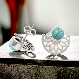 Gorgeous Look <b>Stud</b> <b>Earrings</b> for Woman 925 Sterling Silver Natural <b>Turquoise</b> Gemstone Birthstone Jewelry Wholesaler Manufacturer - Product Image 2