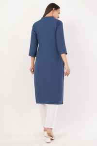 ชุดสตรีผ้าฝ้ายแท้สีน้ำเงินล้วนยืดได้ - Product Image 2