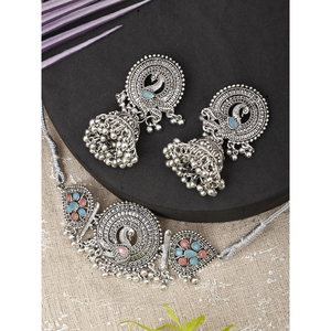 GS SkyBlue Pink Flower Peacock <b>Choker</b> Elegant Wedding Accessory - Product Image 1