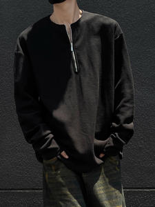 Sudadera con Cierre de Cremallera para Hombre, Color Sólido, Estilo Holgado, Manga Larga, Cuello Redondo, Versátil e Informal - Product Image 2