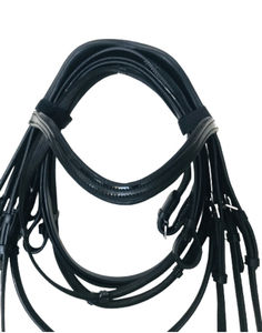 Charol negro Doma Doble brida Snaffle Acolchado Poll Cutback Tocado Riendas - Product Image 3