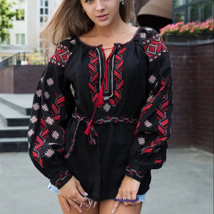 Ropa de moda de alta calidad bordada a mano trabajo manga larga blusas ucranianas para mujeres ropa informal - Product Image 1