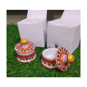 Handmade Marble <b>Stone</b> Gold <b>Painted</b> Premium Quality Antique Style Kumkum Box for Home Decor and Gift - Product Image 1