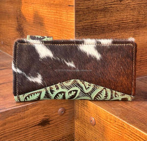 ใหม่จริงทําด้วยมือ Cowhide หนังหนังแกะสลักผู้หญิงกระเป๋าสตางค์เคสโทรศัพท์สไตล์ร้อนขายตะวันตกนูนพิมพ์หนังคลัทช์ - Product Image 5
