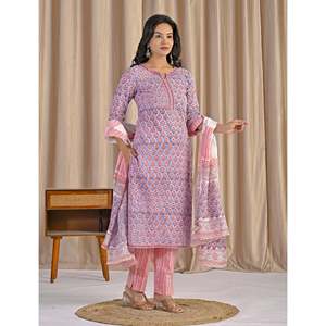 Hand <b>Block</b> <b>Printed</b> Cotton Anarkali Kurta Pant Set Indian Ethnic Style Party Wear for Special Occasions Made From Net Fabric - Product Image 5