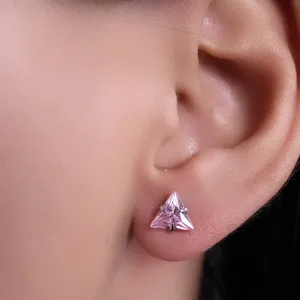 "Women's Fashionable Silver Pink Trillion <b>Stud</b> Earrings-Perfect Gift Choice" - Product Image 4