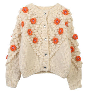 2025 Autumn New Handmade COLLARLESS Knit Women's <b>Sweater</b> Gentle Style Forest Three-Dimensional Flower Top Casual <b>Cardigan</b> for - Product Image 4