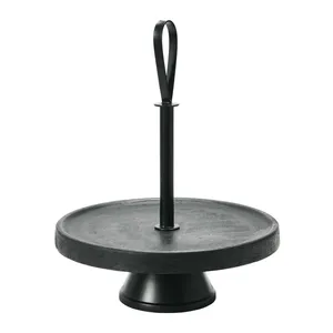 LuxeServe Support à gâteau en aluminium noir à 2 niveaux Design élégant et durable pour les fêtes de mariage Décoration intérieure en bois et métal - Product Image 6