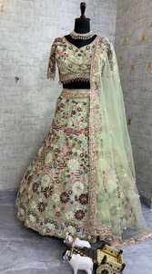 Lahenga Choli Dupatta Vintage, Holgado, Natural, Otoñal, Premium, Suave, de Malla, Bordado a Máquina - Product Image 2