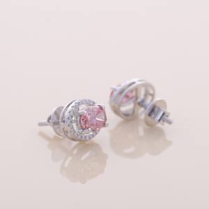 Boucles d'oreilles en argent sterling 925 massif avec diamant rose ovale de 1,68 carat, halo de diamants de laboratoire, plaqué rhodium, serti micro-pavé, fermoir à vis - Product Image 4