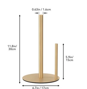 Gold Electroplated Metal Paper Towel Holder with Round Base Countertop <b>Napkin</b> Roll Dispenser for Kitchen and Bathroom - Product Image 3