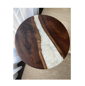 Madera y resina blanca Lazy Susan Top Design Dormitorio Organizador de joyas Uso para servir alimentos Lazy Susan de madera para la venta - Product Image 1