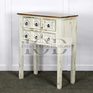 Table Console indienne en bois de manguier massif en chêne avec tiroirs de coffre sculptés à la main rustiques - Product Image 5