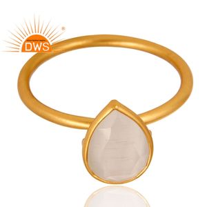 Meilleure vente en argent sterling plaqué or 18 carats pierre de lune blanche bague empilable Demi bijoux fins pour femme cadeau pour elle - Product Image 2