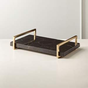 ARTICLES DE TRADITION MARBRE Personnalisé Luxe Décoratif En Laiton Couvercle Bord Boîtes Plateau Luxe Marbre Or Bord Blocs Conception Créative - Product Image 1