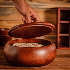 Cacerola Clásica de Madera de Acacia Natural, Hecha a Mano, con Acabado Premium en Caoba, Ecológica, para Cocina, Hot Pot, Dabba - Product Image 2