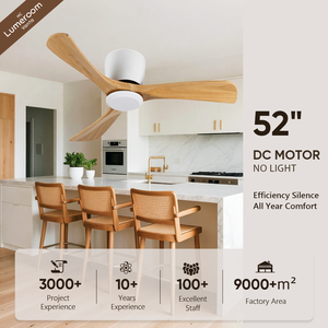Ventilador de Techo de Madera Sólida Estilo Rústico de 52 Pulgadas Sin Luz con Control Remoto, Ventilador de Motor DC Reversible Silencioso de Montaje Empotrado - Product Image 1