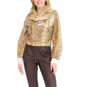 Femmes hiver véritable peau de mouton motard veste en cuir Style Antique crochet fermeture à glissière coupe-vent respirant Animal tissu - Product Image 6