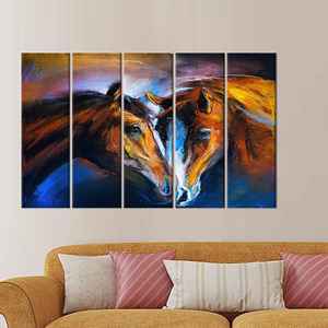 Impresión en Lienzo 3D de Caballo Abstracto |   Arte Animal Elegante para Decoración del Hogar, 5 Piezas: Enrollado en Lienzo - Product Image 1