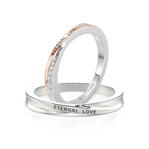 Jeulia Rose Gold Plated Minimalist Twist Engraved Couple <b>Ring</b> <b>Set</b> - Product Image 2