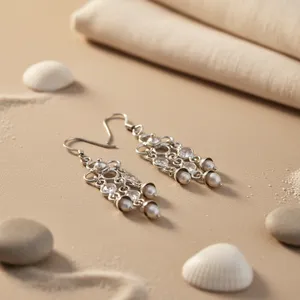 Boucles d'oreilles pendantes en argent sterling 925, perles, motif géométrique tendance, cœur, boucle d'oreille religieuse chrétienne pour femmes - pour mariage, fête - Product Image 1