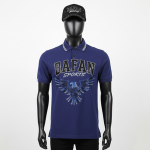 Polo pour homme en coton et polyester de luxe, tissu piqué 220 GSM, bleu royal, logo en strass thermocollé, pour chemises polo t-shirt - Product Image 6