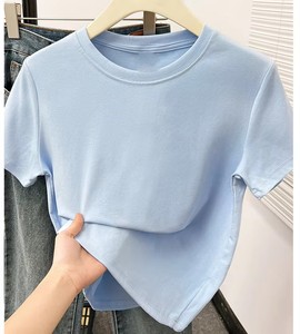 T-shirt court extensible coupe ajustée avec couture à double aiguille tissu côtelé élastique couleurs unies Gym Yoga tenue décontracté d'été - Product Image 2