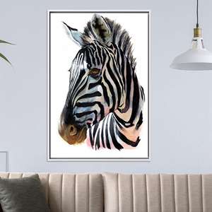 Impresión abstracta en lienzo de vidrio templado con diseño de cebra - Decoración bohemia, lienzo con marco blanco - Product Image 1