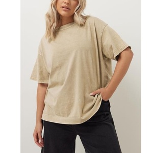 Precio al por mayor de alta calidad de peso pesado Vintage lavado liso mujeres Unisex personalizado Logo gráfico camiseta de gran tamaño de BD - Product Image 5