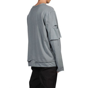 เสื้อยืดคอกลมแขนสองชั้นทรงหลวมโอเวอร์ไซส์ทำจากผ้าฝ้าย100% กำหนดขนาดโลโก้ได้เอง - Product Image 4