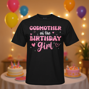Camiseta familiar a juego rosa para madrina de cumpleaños, unisex, para adultos, cuello redondo, manga corta, impresión digital - Product Image 3