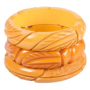 Brazalete de resina tallado amarillo diseño vintage estilo retro joyería brazalete de resina pieza de tamaño superior atractivo moda al por mayor - Product Image 4