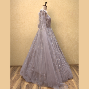 Vestido malva con ritmos brillantes y secuencia con bordado a mano pesado para ocasiones modernas al por mayor India a granel - Product Image 5