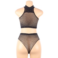 Conjunto de bikini de dos piezas, top y shorts negros con pedrería