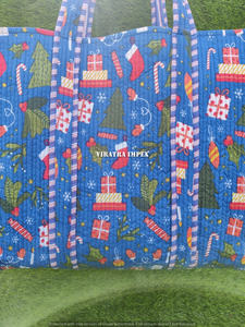 Bolso de playa acolchado de algodón 100% ecológico para yoga, estilo bohemio, estampado a mano, diseño Floral, bolsa de compras para fines de semana, Impresión de logotipo personalizado - Product Image 2