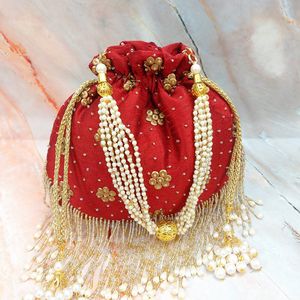 กระเป๋าปาร์ตี้ของขวัญกระเป๋าถือกระเป๋าใส่เหรียญ potli กระเป๋าแฮนด์เมดกระเป๋างานแต่งงานแบบชนเผ่าปักลายดอกบัวอินเดีย - Product Image 6