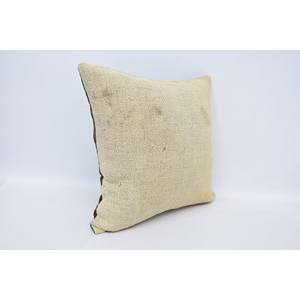 Rustic Design 16x16 Beige Wool Kantha Patchwork <b>Pillow</b> Embroidered Vintage Floral Square Print for <b>Sofa</b> Home Woven 18x18 Inches - Product Image 3