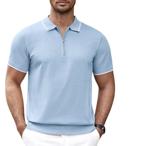 2024 camisetas polo de alta calidad para hombre 100% algodón transpirable Delgado cremallera cuarto cuello manga corta impreso polos en blanco - Product Image 6
